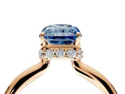 Hidden Halo Engagement Ring Setting for Fancy Blue Radiant Cut Center with Plain Rounded Band and Prong Head in Rose Gold