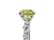 Cluster Engagement Ring Setting for Fancy Yellow Cushion Cut Center with Round Cut Accent Band and Prong Head in White Gold