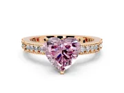 Solitaire Engagement Ring Setting for Fancy Pink Heart-Shaped Center with Milgrain-Edged Pave Band and Prong Head in Rose Gold