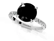 Solitaire Engagement Ring Setting for Fancy Black Round Cut Center with Fine Pave Narrow Band and Prong Head in White Gold