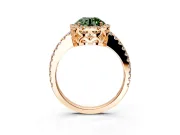 Accent Halo Engagement Ring Setting for Fancy Green Round Cut Center with Full-Length Pave Band and Prong Head in Rose Gold