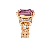 Solitaire Engagement Ring Setting for Fancy Pink Asscher Cut Center with Filigree Band and Prong Head in Rose Gold