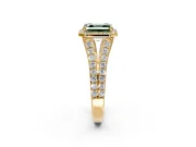 Halo Engagement Ring Setting for Fancy Green Asscher Cut Center with Narrow Pave Split Shank and Prong Head in Yellow Gold
