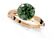 Solitaire Engagement Ring Setting for Fancy Green Round Cut Center with Carved Leaf Shoulders and Prong Head in Rose Gold