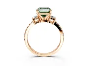 3 Stone Engagement Ring Setting for Fancy Green Asscher Cut Center with Round Cut Side Accents and Prong Head in Rose Gold
