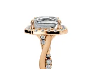 Halo Engagement Ring Setting for Asscher Cut Center with Twist Band and Prong Head in Rose Gold
