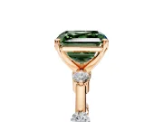 Solitaire Engagement Ring Setting for Fancy Green Asscher Cut Center with Bezel Station Band and Prong Head in Rose Gold