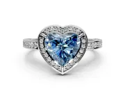 Halo Engagement Ring Setting for Fancy Blue Heart-Shaped Center with Framed Halo, Pave Band and Prong Head in Platinum