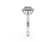 Starburst Halo Engagement Ring Setting for Fancy Green Asscher Cut Center with Thin Round-Wire Band and Prong Head in Platinum