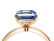 Solitaire Engagement Ring Setting for Fancy Blue Asscher Cut Center with Thin Rounded Plain Band and Prong Head in Rose Gold