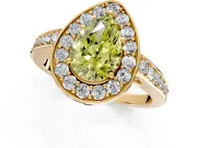 Bezel-Framed Halo Engagement Ring Setting for Fancy Yellow Pear-Shaped Center with Pave Band and Prong Head in Yellow Gold