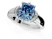 Solitaire Engagement Ring Setting for Fancy Blue Radiant Cut Center with Wide Band, Pave Collar and Prong Head in Sterling Silver