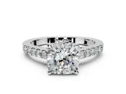 Solitaire Engagement Ring Setting for Cushion Cut Center with Crossover Accents and Prong Head in White Gold