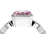 Milgrain Bezel Engagement Ring Setting for Fancy Pink Asscher Cut Center with Marquise Stations and Bezel Head in White Gold