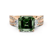 3 Stone Engagement Ring Setting for Fancy Green Asscher Cut Center with Pave Twist Band and Prong Head in Rose Gold