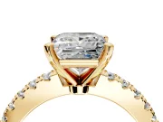 Solitaire Engagement Ring Setting for Princess Cut Center with Single Row Accent Band and Prong Head in Yellow Gold
