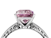 Solitaire Engagement Ring Setting for Fancy Pink Princess Cut Center with Engraved Milgrain Band and Prong Head in Platinum