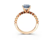 Solitaire Engagement Ring Setting for Fancy Blue Princess Cut Center with Bezel-Dot Beaded Band and Prong Head in Rose Gold