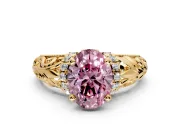 Solitaire Engagement Ring Setting for Fancy Pink Oval Center with Filigree Accent Basket and Prong Head in Yellow Gold