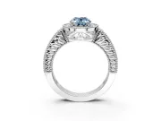 Milgrain Halo Engagement Ring Setting for Fancy Blue Oval Center with Pave Band and Prong Head in Platinum