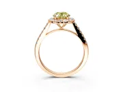 Halo Engagement Ring Setting for Fancy Yellow Oval Center with Narrowing Pave Band and Prong Head in Rose Gold