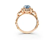 Halo Engagement Ring Setting for Fancy Blue Oval Center with Open Scroll Shoulders and Prong Head in Rose Gold
