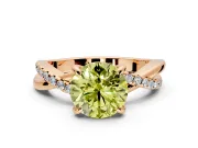 Solitaire Engagement Ring Setting for Fancy Yellow Round Cut Center with Half-Pave Crossover Band and Prong Head in Rose Gold
