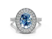Halo Engagement Ring Setting for Fancy Blue Oval Center with Milgrain Frame, Pave Band and Prong Head in Sterling Silver