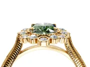 Milgrain Halo Engagement Ring Setting for Fancy Green Oval Center with Bezel Point Accents and Prong Head in Yellow Gold