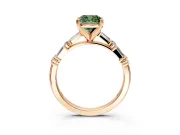 Baguette Engagement Ring Setting for Fancy Green Cushion Cut Center with Alternating Bar-Set Band and Prong Head in Rose Gold