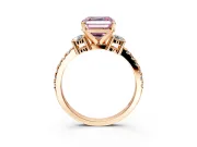3 Stone Engagement Ring Setting for Fancy Pink Asscher Cut Center with Round Cut Side Accents and Prong Head in Rose Gold