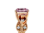 Leaf Engagement Ring Setting for Fancy Pink Asscher Cut Center with Milgrain Accent Band and Prong Head in Rose Gold