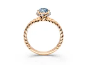 Halo Engagement Ring Setting for Fancy Blue Pear-Shaped Center with Rope Twist Split Shank and Prong Head in Rose Gold