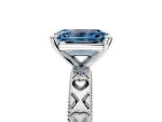 Solitaire Engagement Ring Setting for Fancy Blue Emerald Cut Center with XO Engraved Band and Prong Head in Platinum