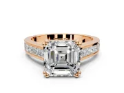 Solitaire Engagement Ring Setting for Asscher Cut Center with Channel Band and Double Claw Prong Head in Rose Gold