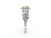 Milgrain Halo Engagement Ring Setting for Fancy Yellow Princess Cut Center with Shoulder Bezels and Prong Head in Sterling Silver