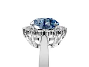 Starburst Halo Engagement Ring Setting for Fancy Blue Round Cut Center with Flat Cathedral Band and Prong Head in White Gold