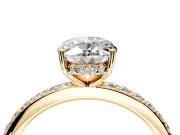 Solitaire Engagement Ring Setting for Oval Center with Fine Pave Band and Prong Head in Yellow Gold