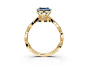 Solitaire Engagement Ring Setting for Fancy Blue Asscher Cut Center with Accented Twist Band and Leaf Prong Head in Yellow Gold