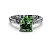 Solitaire Engagement Ring Setting for Fancy Green Radiant Cut Center with Multi-Row Accents and Prong Head in Sterling Silver