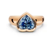 Solitaire Engagement Ring Setting for Fancy Blue Heart-Shaped Center with Wide Band and Bezel Head in Rose Gold