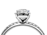 Solitaire Engagement Ring Setting for Emerald Cut Center with Milgrain X Pattern Band and Prong Head in Platinum