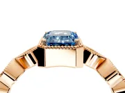 Vintage Station Engagement Ring Setting for Fancy Blue Emerald Cut Center with Accents and Prong Head in Rose Gold