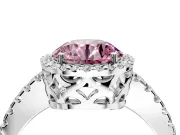Accent Halo Engagement Ring Setting for Fancy Pink Round Cut Center with Full-Length Pave Band and Prong Head in Sterling Silver