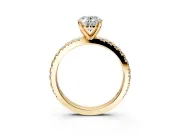 Solitaire Engagement Ring Setting for Oval Center with Fine Pave Band and Claw Prong Head in Yellow Gold