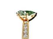 Solitaire Engagement Ring Setting for Fancy Green Pear-Shaped Center with Milgrain-Edged Pave Band and Prong Head in Yellow Gold