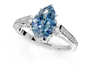 Cathedral Engagement Ring Setting for Fancy Blue Pear-Shaped Center with Antique-Style Pave Band and Prong Head in Platinum