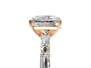 Baguette Engagement Ring Setting for Radiant Cut Center with Alternating Bar-Set Band and Prong Head in Rose Gold