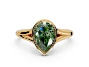 Solitaire Engagement Ring Setting for Fancy Green Pear-Shaped Center with V Split Shank and Bezel Head in Yellow Gold
