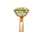 Hidden Halo Engagement Ring Setting for Fancy Yellow Radiant Cut Center with Thin Rounded Band and Prong Head in Yellow Gold